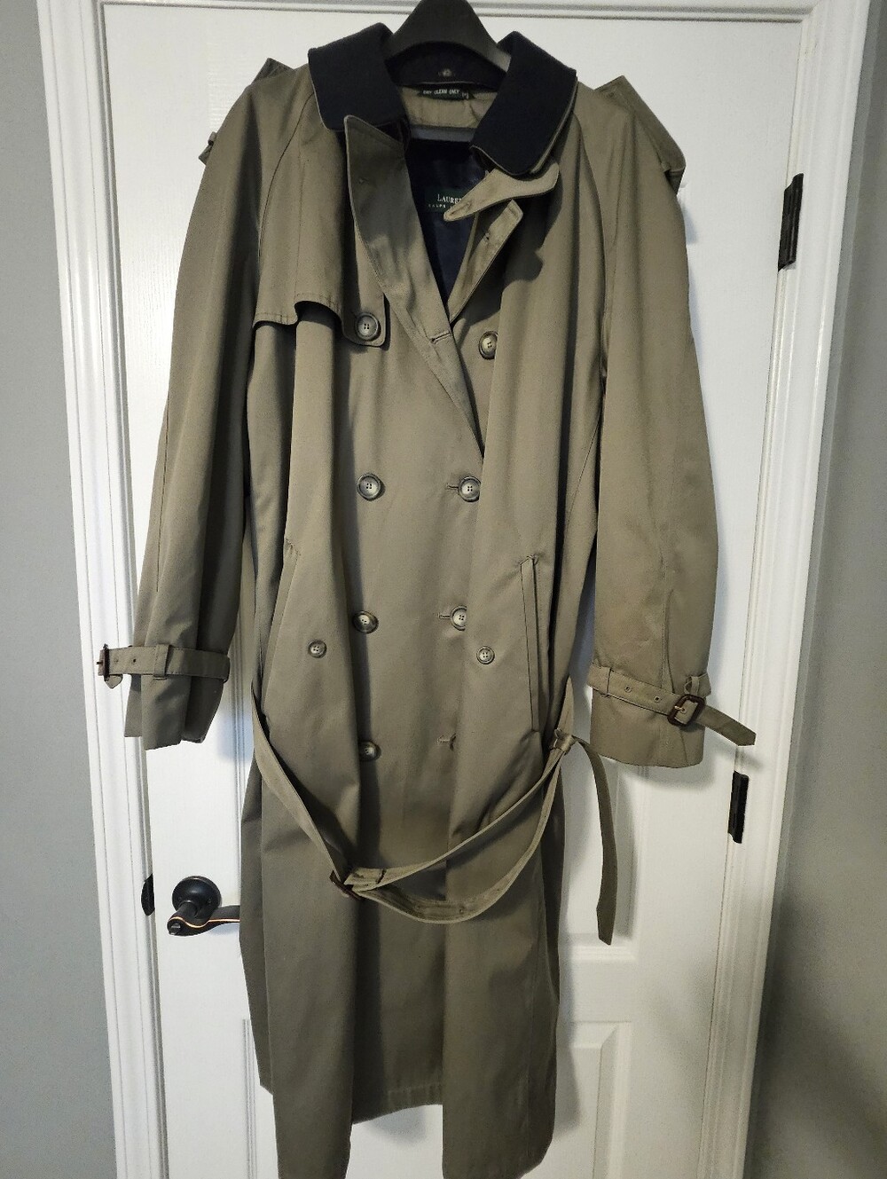 Vintage 90s Lauren Ralph Lauren Khaki Double Breasted Trench Coat 48R Wool Liner - Picture 12 of 16